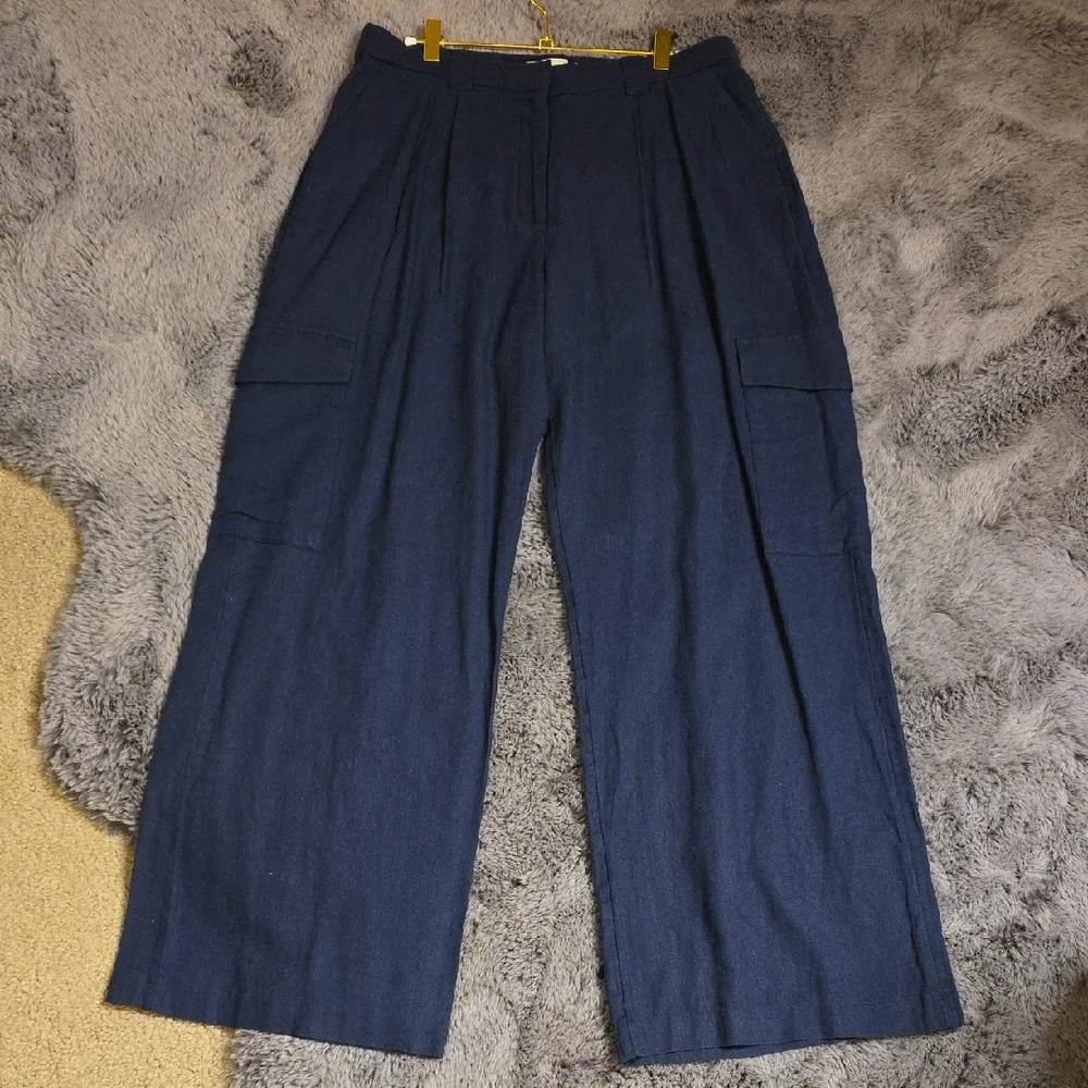 Abercrombie & Fitch Navy Cargo comfort Band Wide Leg Pants Medium Regular